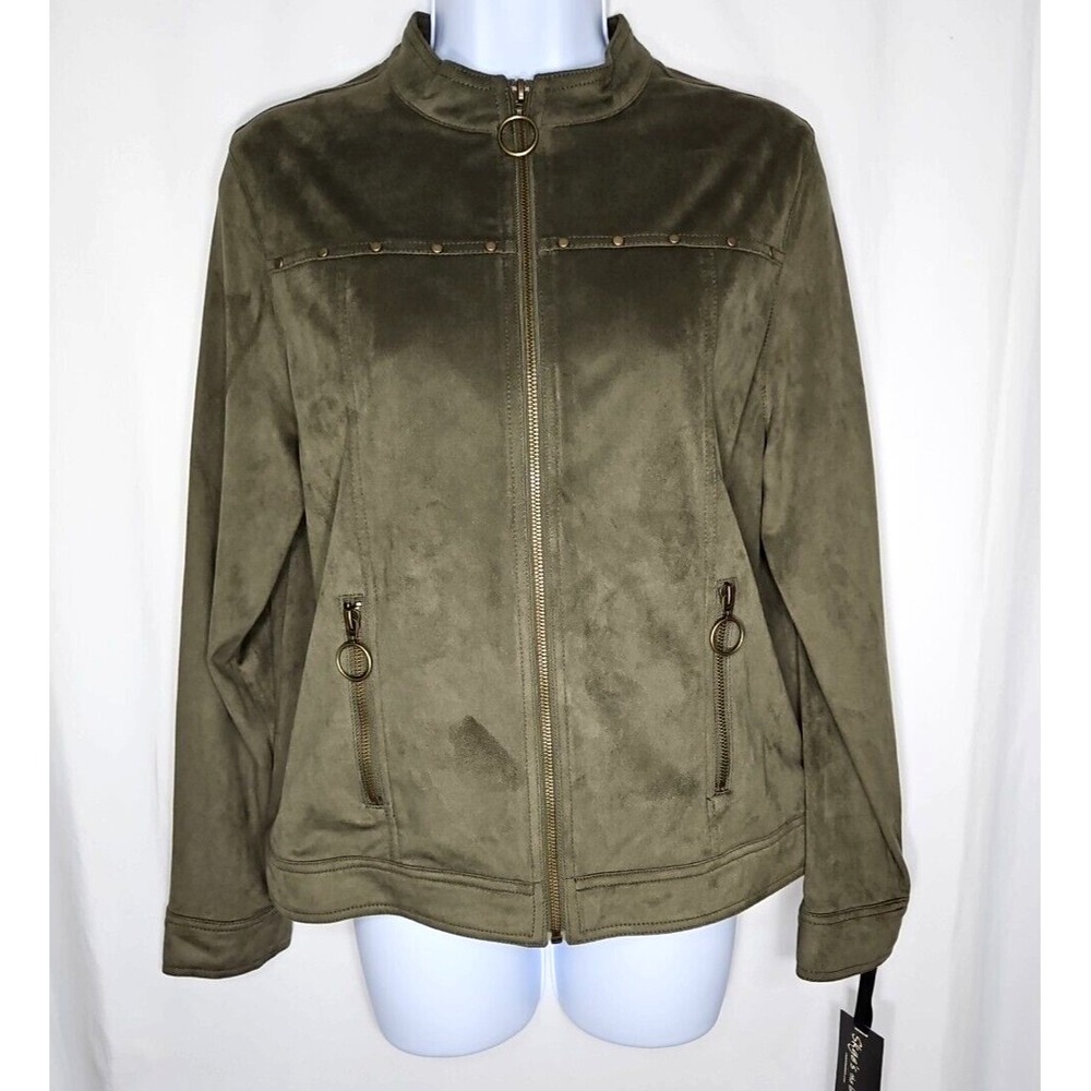 Skye's The Limit Juniors Olive Green Faux Suede Zip-Front Jacket Size Medium NWT